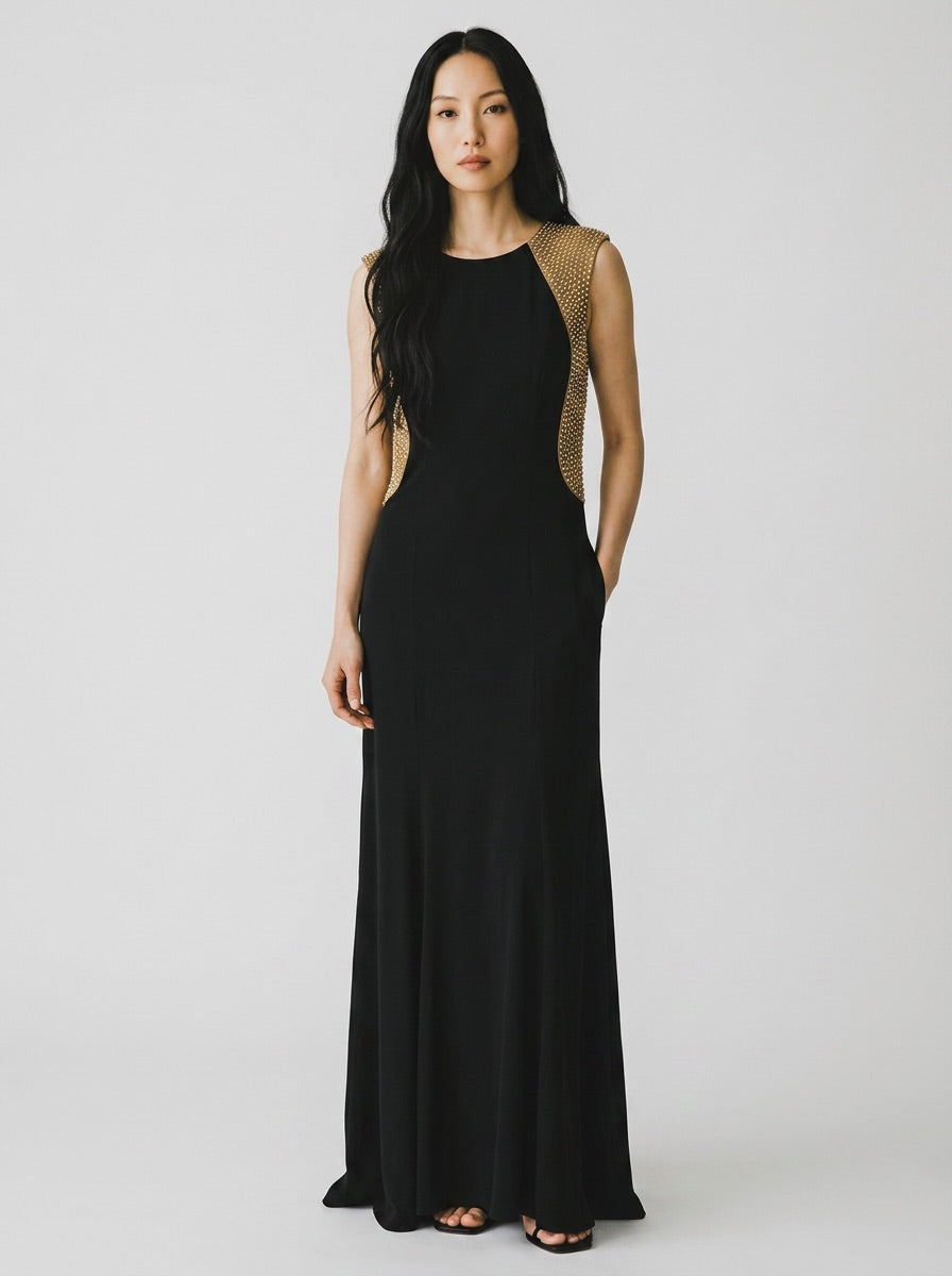 Montique Black And Tan Studded Evening Gown size 12