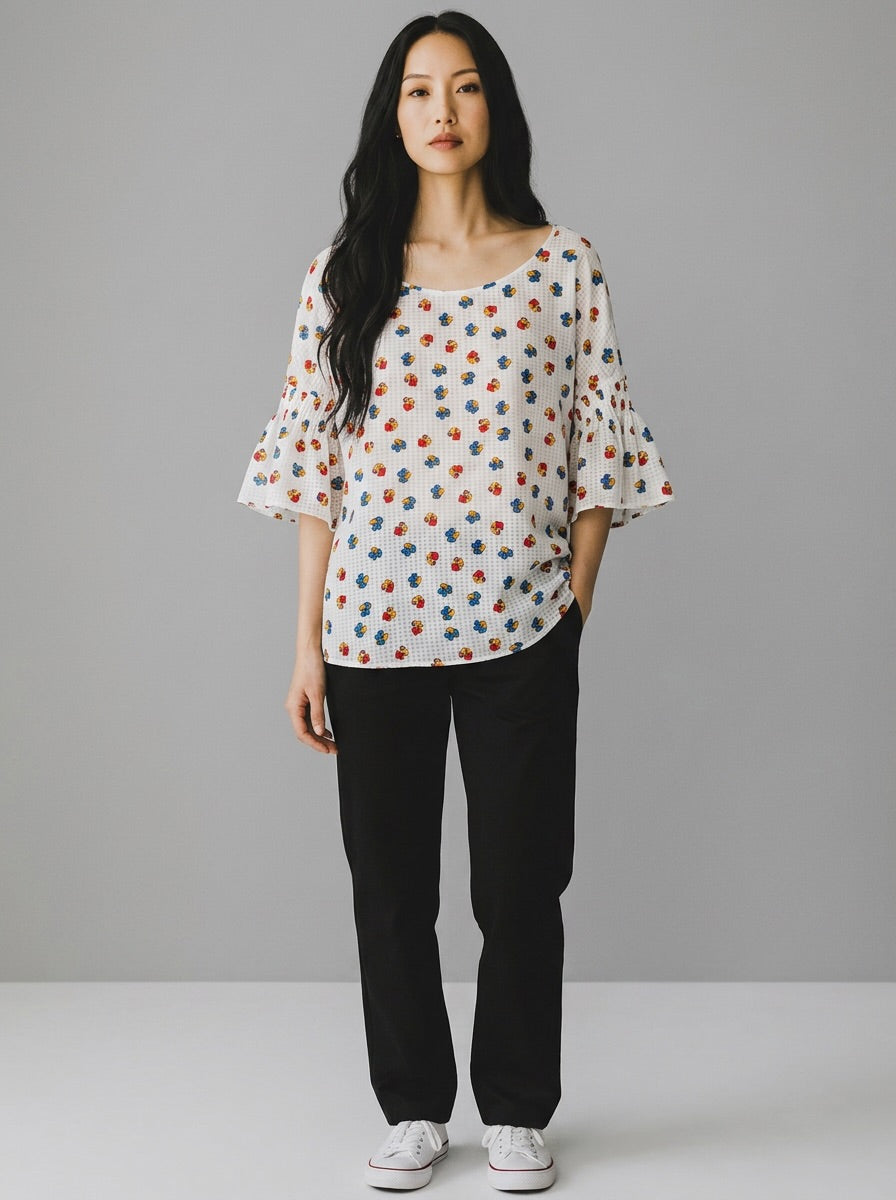 Armani Exchange Floral Print Bell Sleeve Blouse