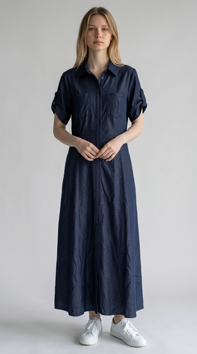Tussah Midi Shirt Dress Chambray Blue Size 12