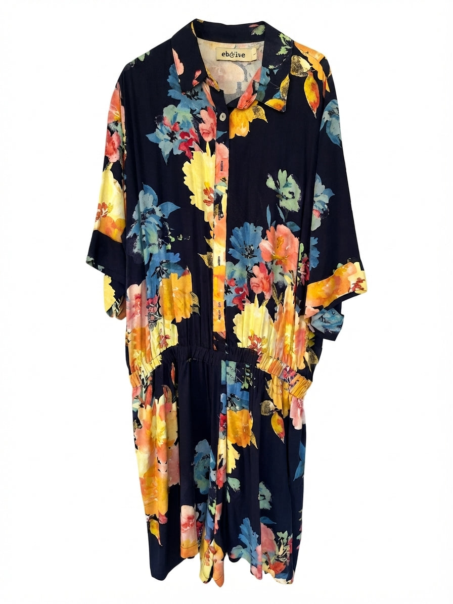 Eb&Ive Floral Button-Down Romper Navy Multi Size L - Image 1