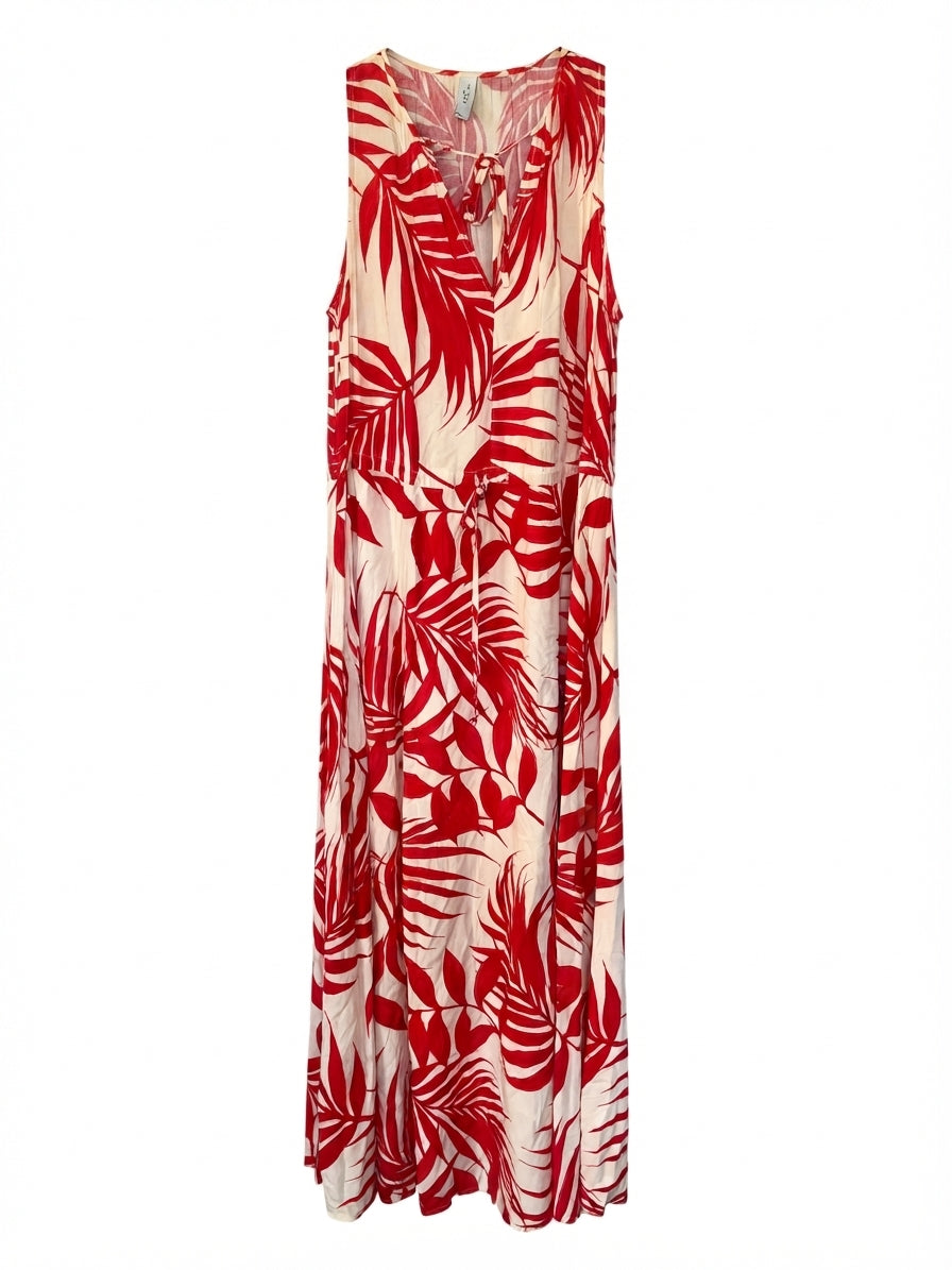 MNG Red And White Tropical Palm Leaf Print Sleeveless Maxi Dress - Image 1