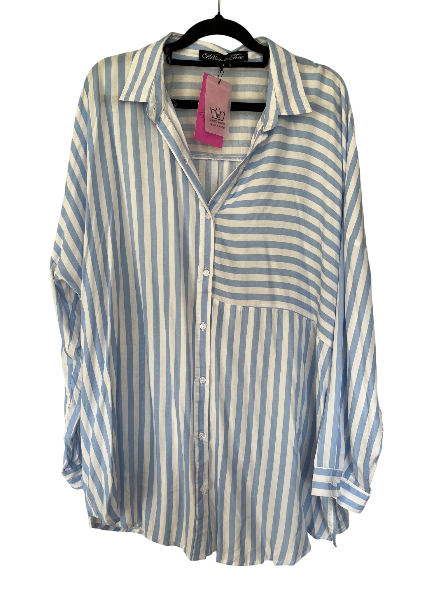 Willow & Tree Blue and White Striped Oversized Button-Down Shirt Size 14 - Image 1