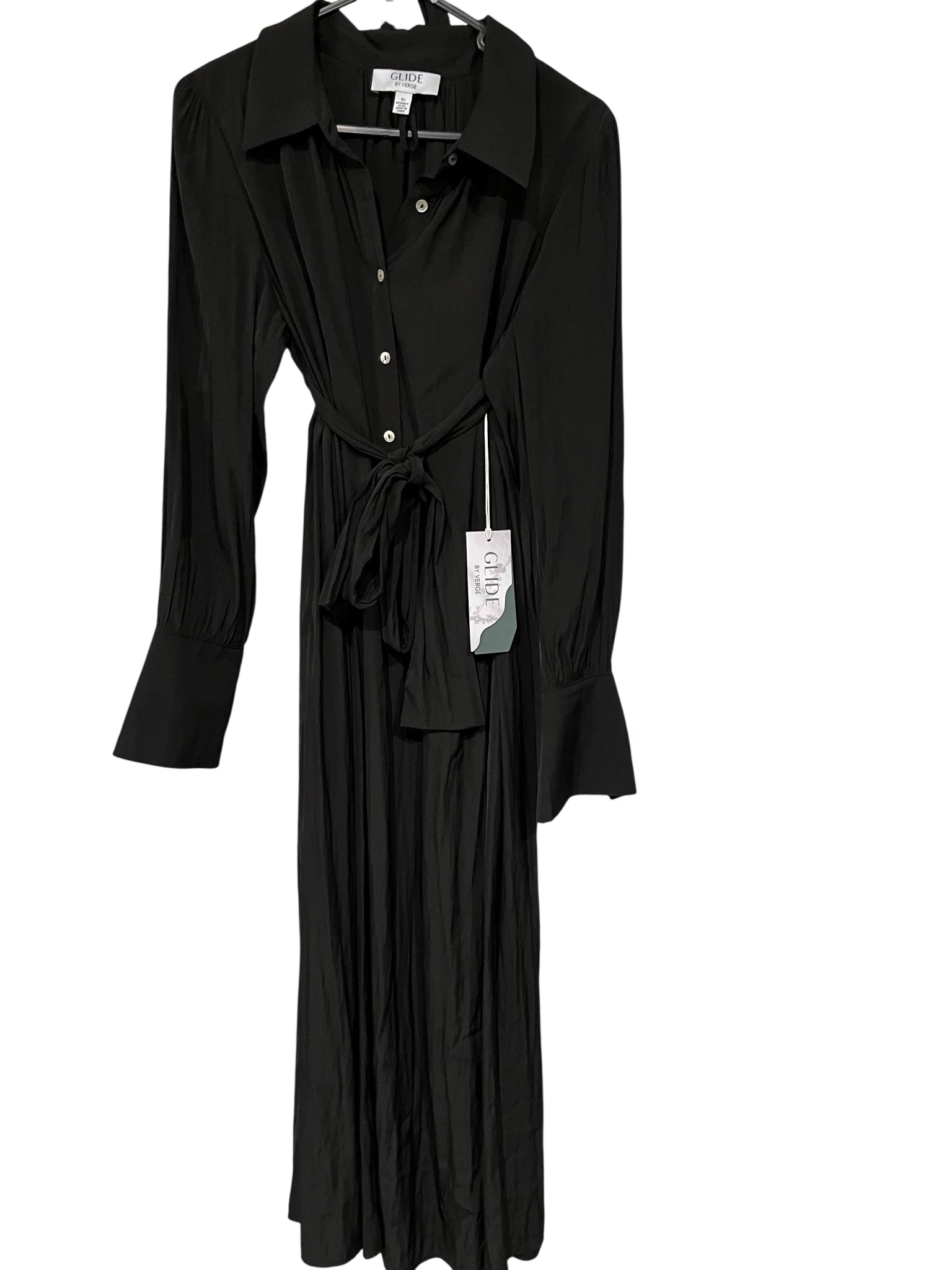 Glide By Verge Black Long Sleeve Button-Down Midi Shirt Dress RRP $330 - Image 1