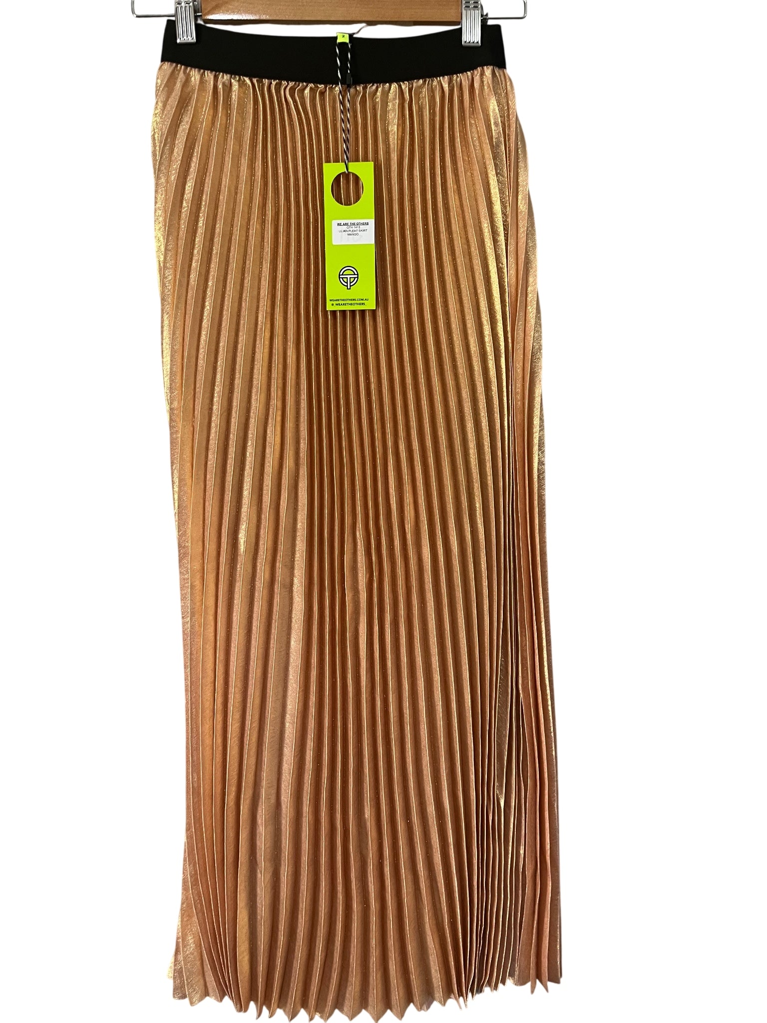 We Are The Others Lilian Metallic Pleated Midi Skirt Gold Size 2 - Image 1