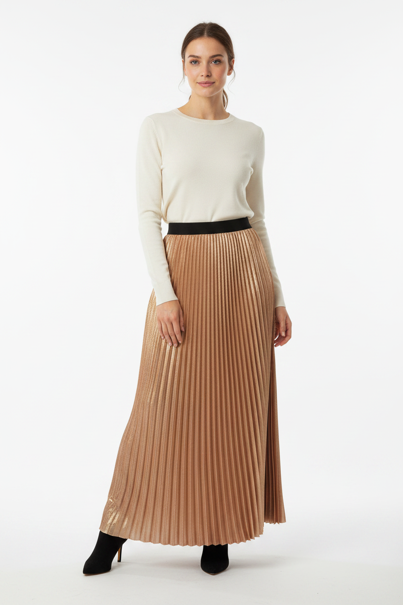 We Are The Others Lilian Metallic Pleated Midi Skirt Gold Size 2