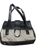 Oroton Black and Beige Logo Jacquard Shoulder Bag with Silver Hardware - Image 1