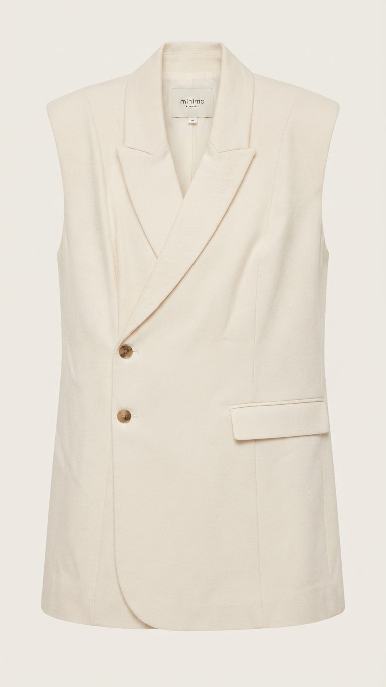Minimo Essentials Aveline Sleeveless Blazer Dress Cream Size 14 RRP $229  - Image 1