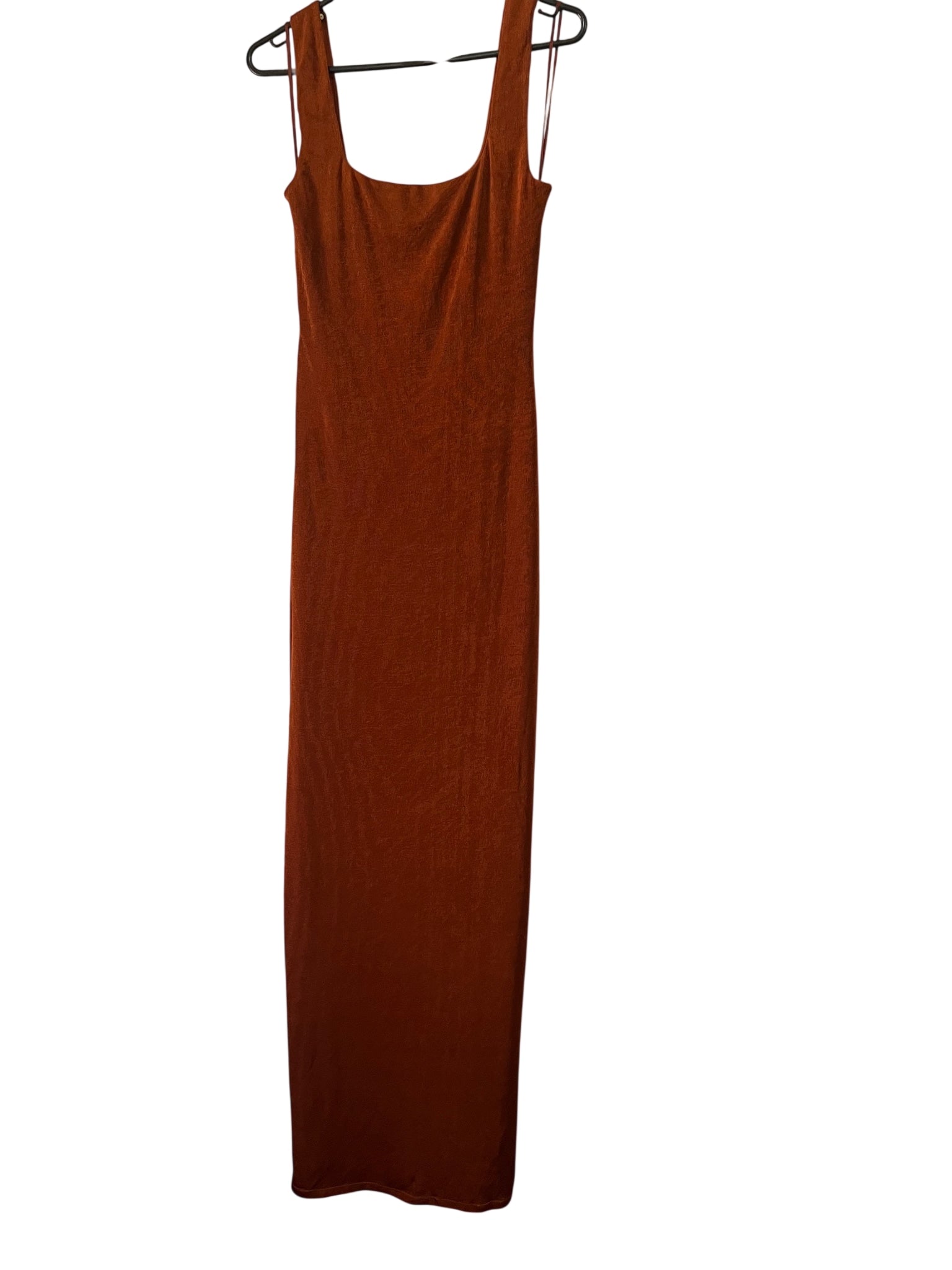 BWLDR Rust Orange Square Neck Ruched Maxi Dress - Image 1