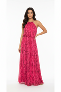 Witchery Pink Abstract Print Halter Neck Maxi Dress Size 10