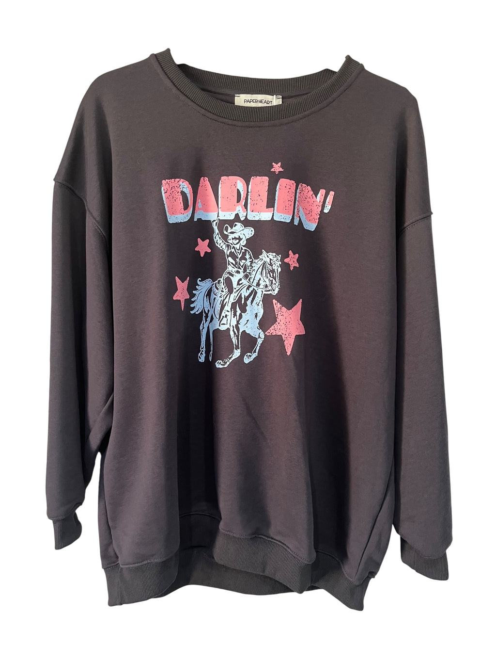 Paperheart Darlin' Cowboy Graphic Sweatshirt Stonewash Grey Size 10 - Image 1
