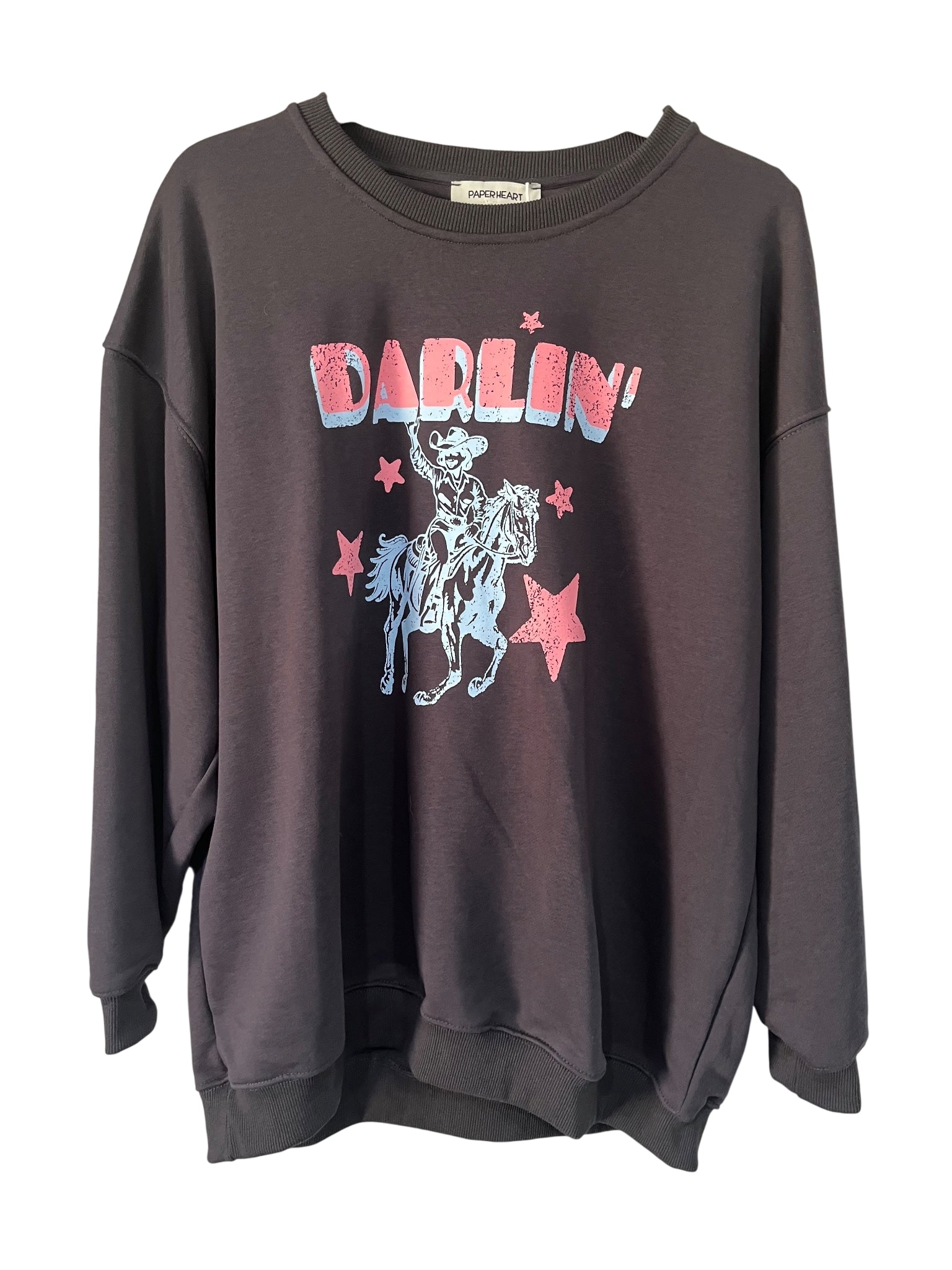 Paperheart Darlin' Cowboy Graphic Sweatshirt Stonewash Grey Size 10 - Image 1