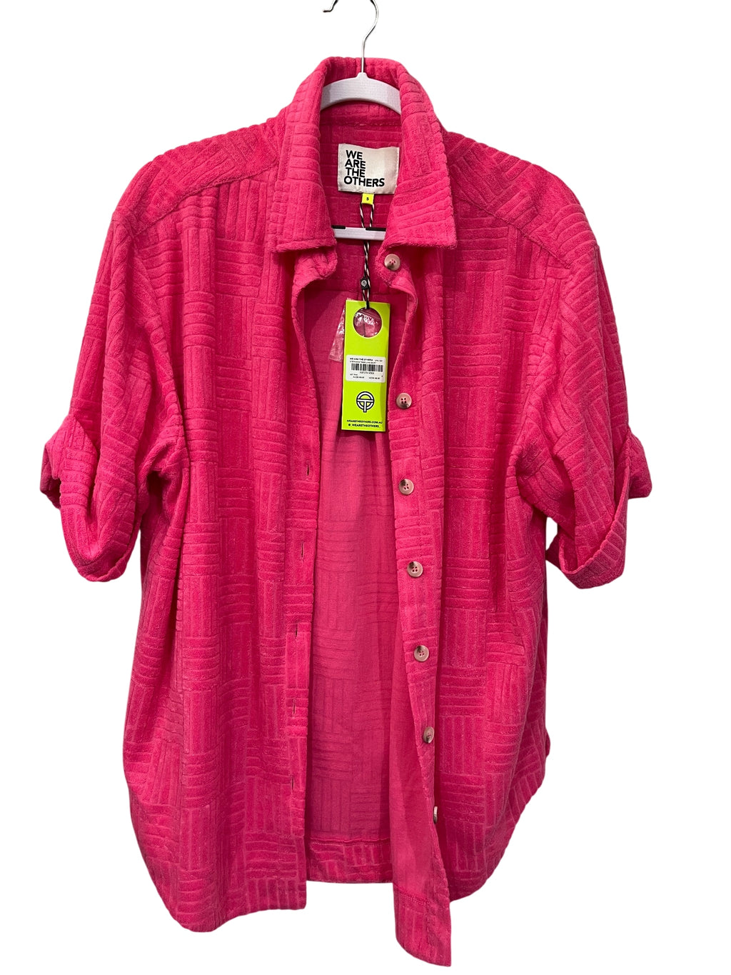 We Are The Others Hot Pink Textured Towelling Button-Down Shirt - Image 1