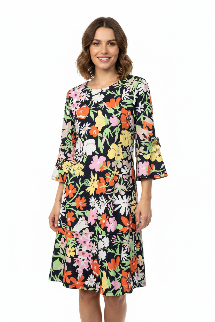 Binny Floral Print Bell Sleeve Dress Size 10