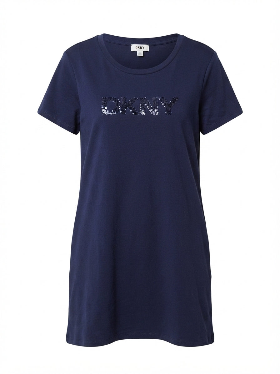 DKNY Navy Blue Sequin Logo T-Shirt Dress - Image 1
