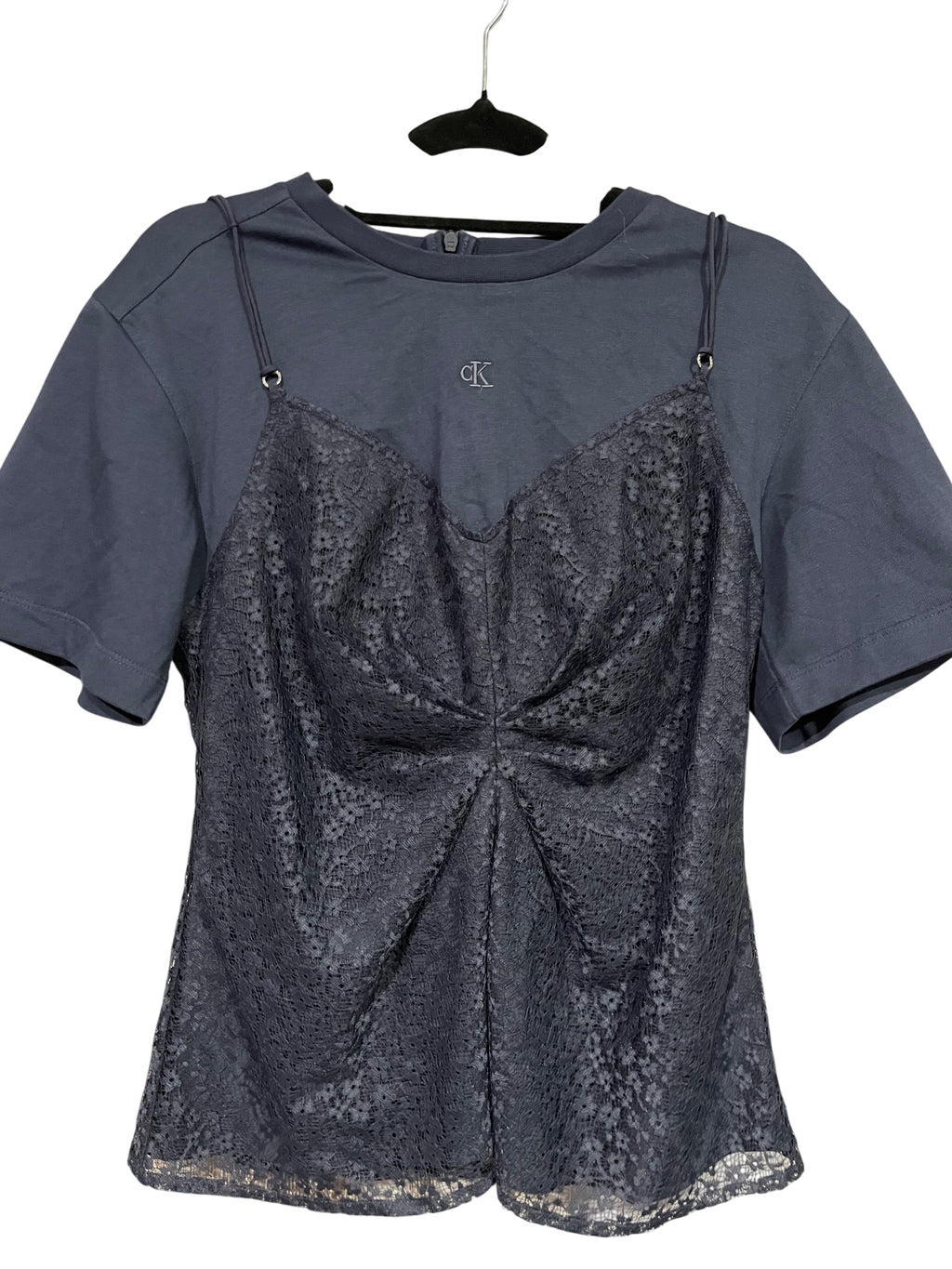 Calvin Klein Jeans Lace Overlay Mixed Media T-Shirt - Image 1
