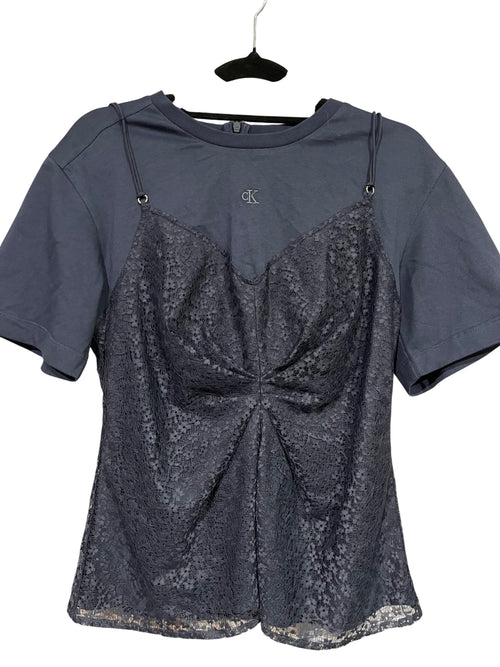 Calvin Klein Jeans Lace Overlay Mixed Media T-Shirt - Image 1