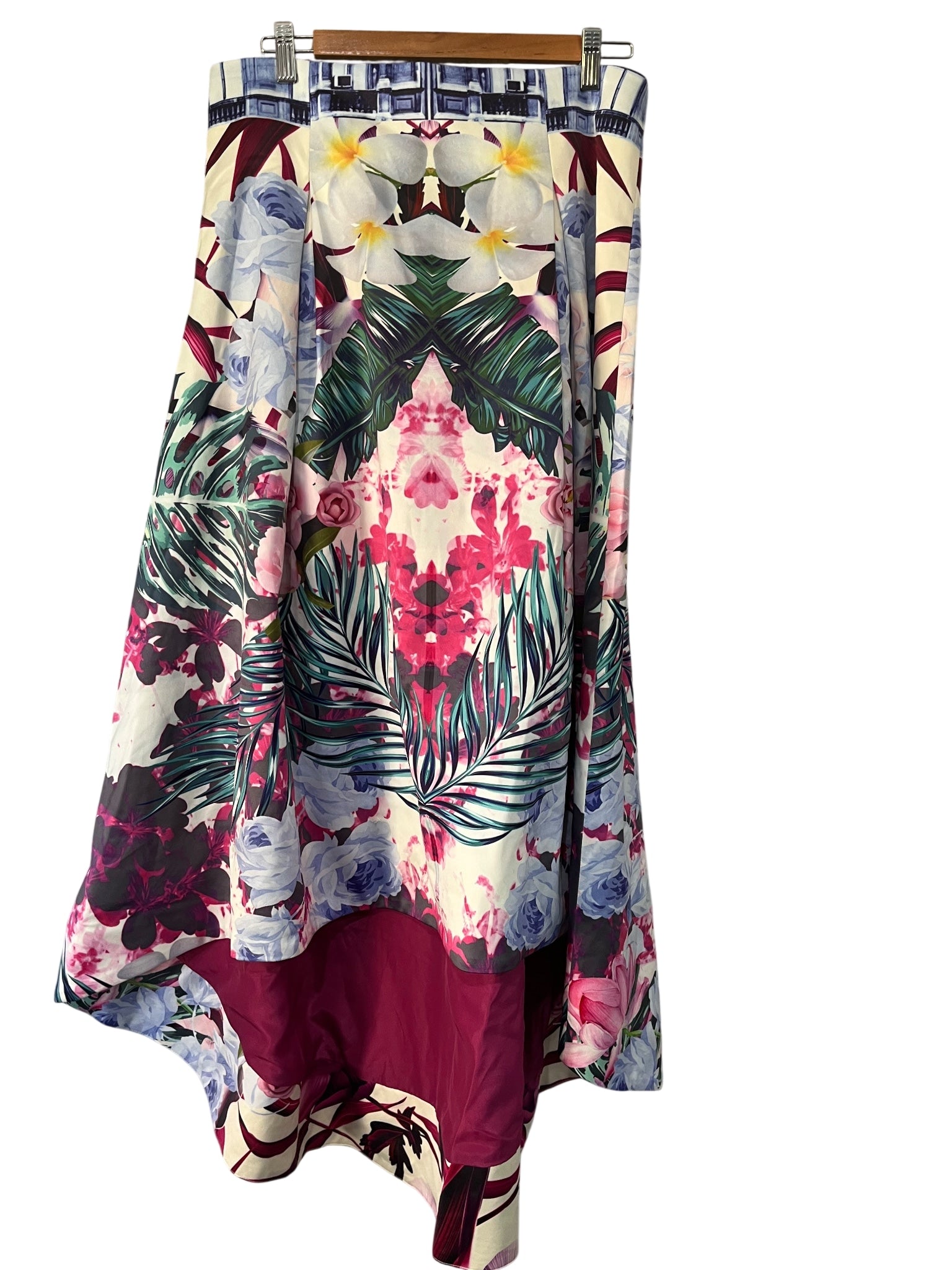 Mackenzie Mode Tropical Floral High-Low Midi Skirt Size 14 - Image 1