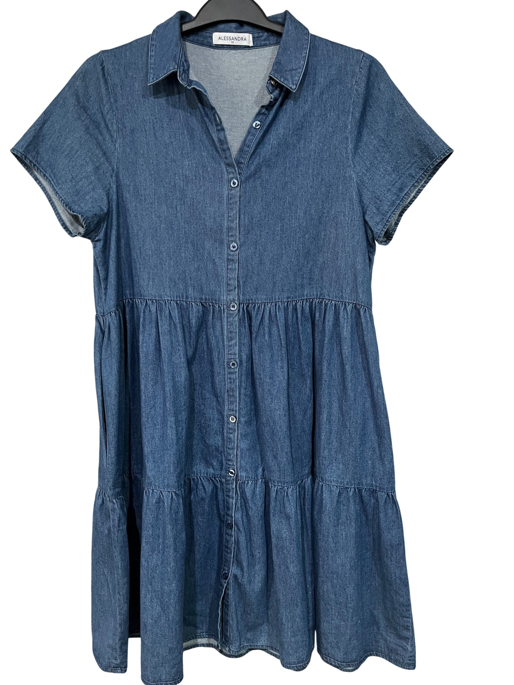 Alessandra Blue Denim Tiered Shirt Dress Size XS - Image 1