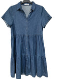 Alessandra Blue Denim Tiered Shirt Dress Size XS - Image 1