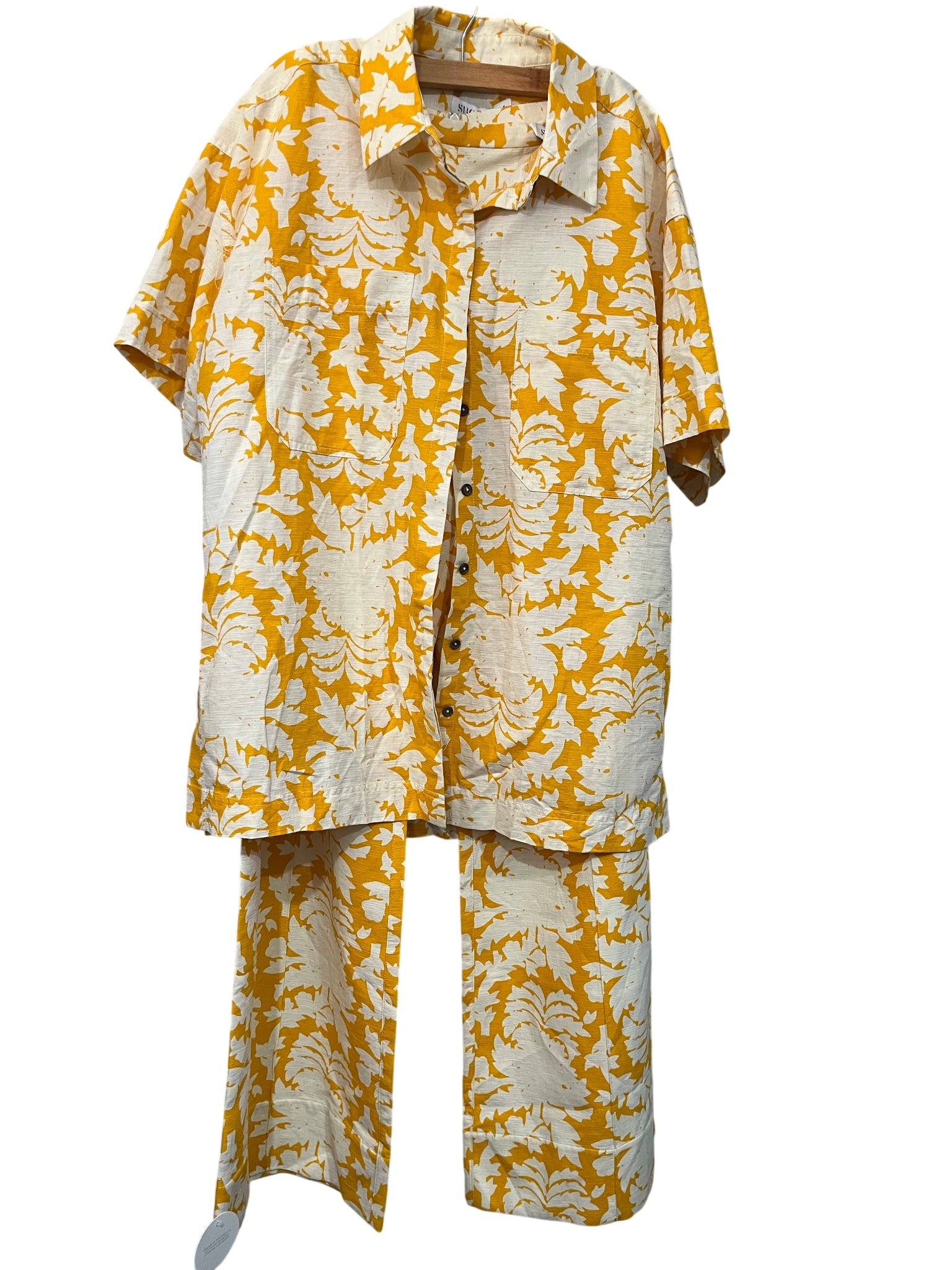Shona Joy Canary Ivory Floral Button-Down Shirt and Flared Pant Co-ord Set - Image 1