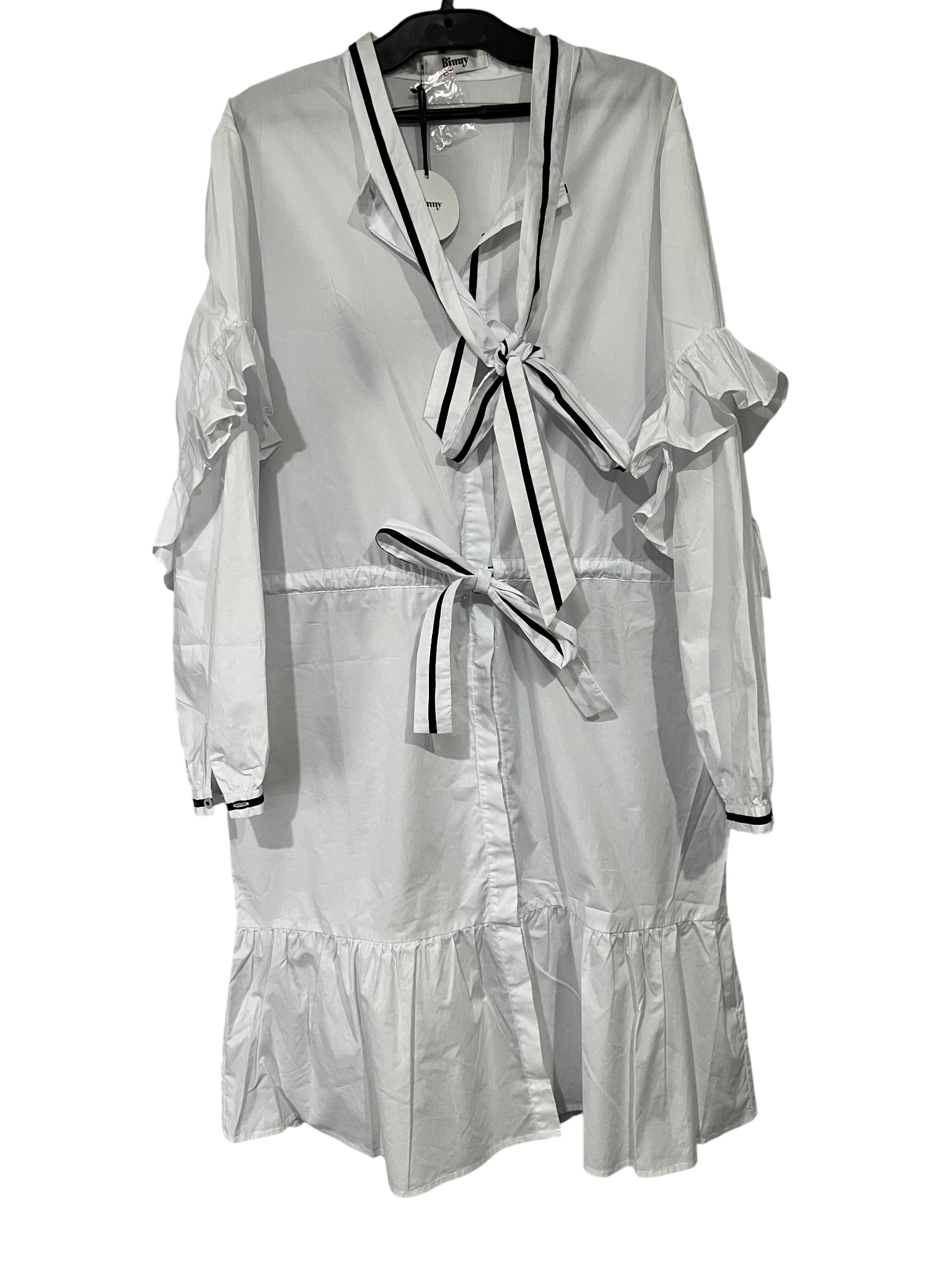 Binny White Cotton Shirt Dress With Black Striped Tie Detail Size 14 - Image 1