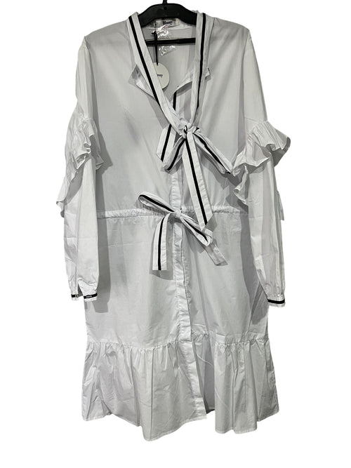 Binny White Cotton Shirt Dress With Black Striped Tie Detail Size 14 - Image 1