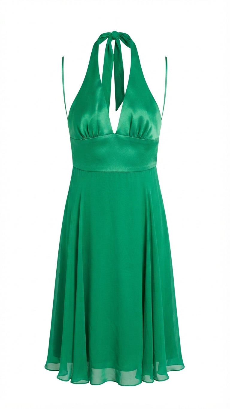 Alex Perry Green Halter Neck Chiffon A-Line Dress - Image 1