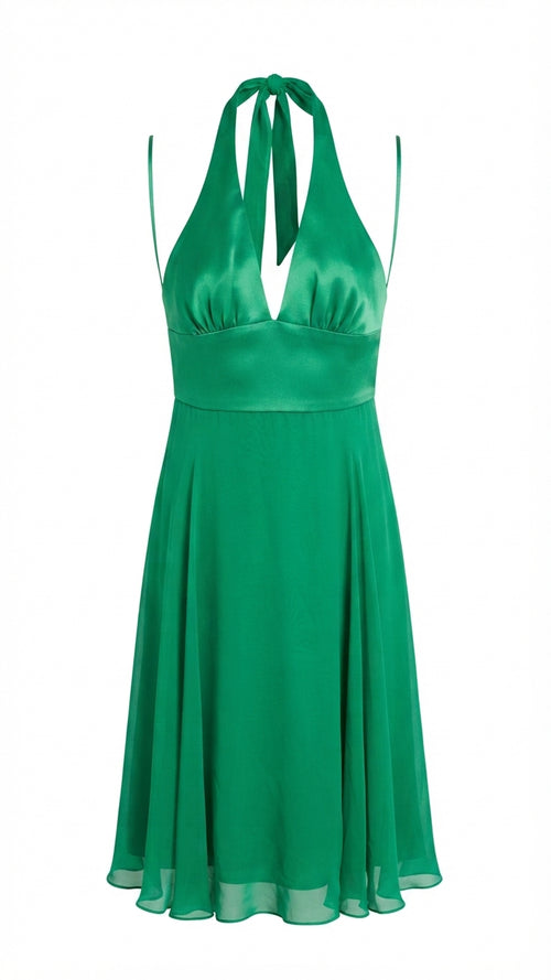 Alex Perry Green Halter Neck Chiffon A-Line Dress - Image 1