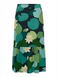 Scandi Bird Water Lily Print Tiered Midi Skirt Size 16 - Image 1