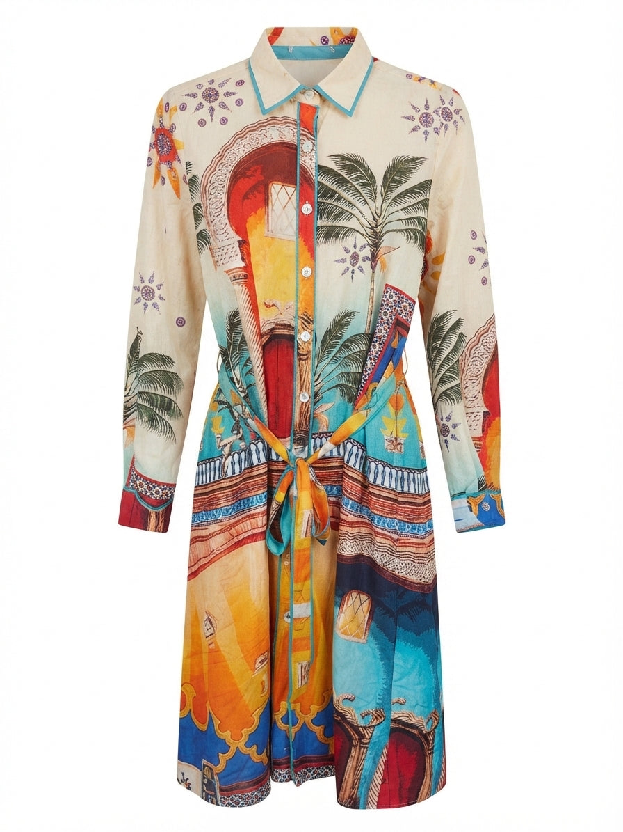 Hammock & Vine Tropical Palm Tree Print Button-Down Shirt Dress - Image 1