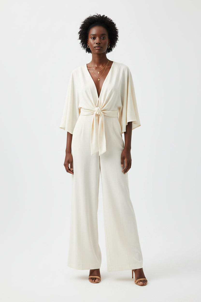 SÄVEL Cream Tie-Front Jumpsuit Size 10