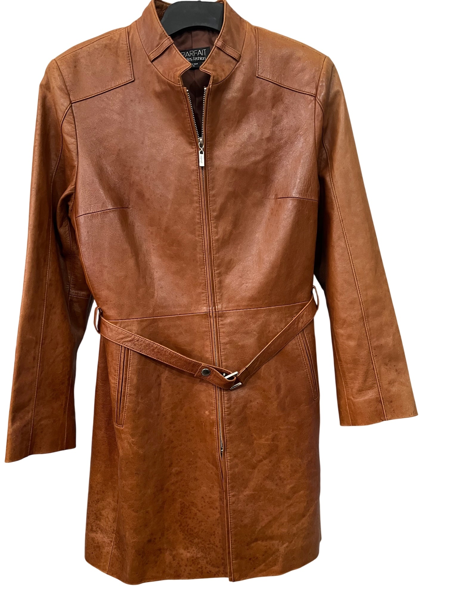 Parfait Ladies Genuine Leather Belted Jacket Brown Size XL - Image 1