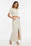 ZGY Denim Hi Mum Raw Hem Denim Maxi Skirt Moonstone XL