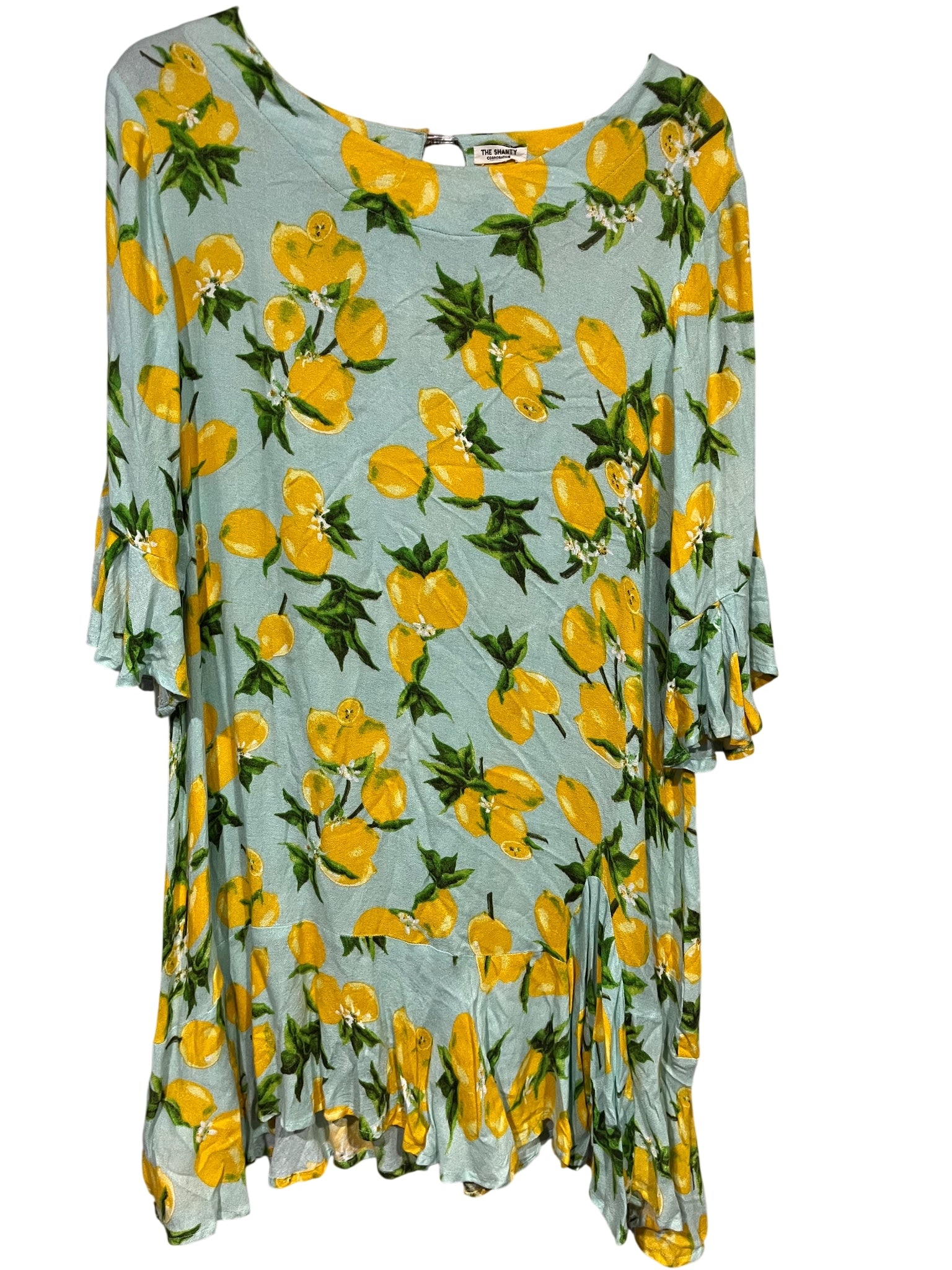 The Shanty Corporation Lemon Print Ruffle Hem Tunic Dress M - Image 1