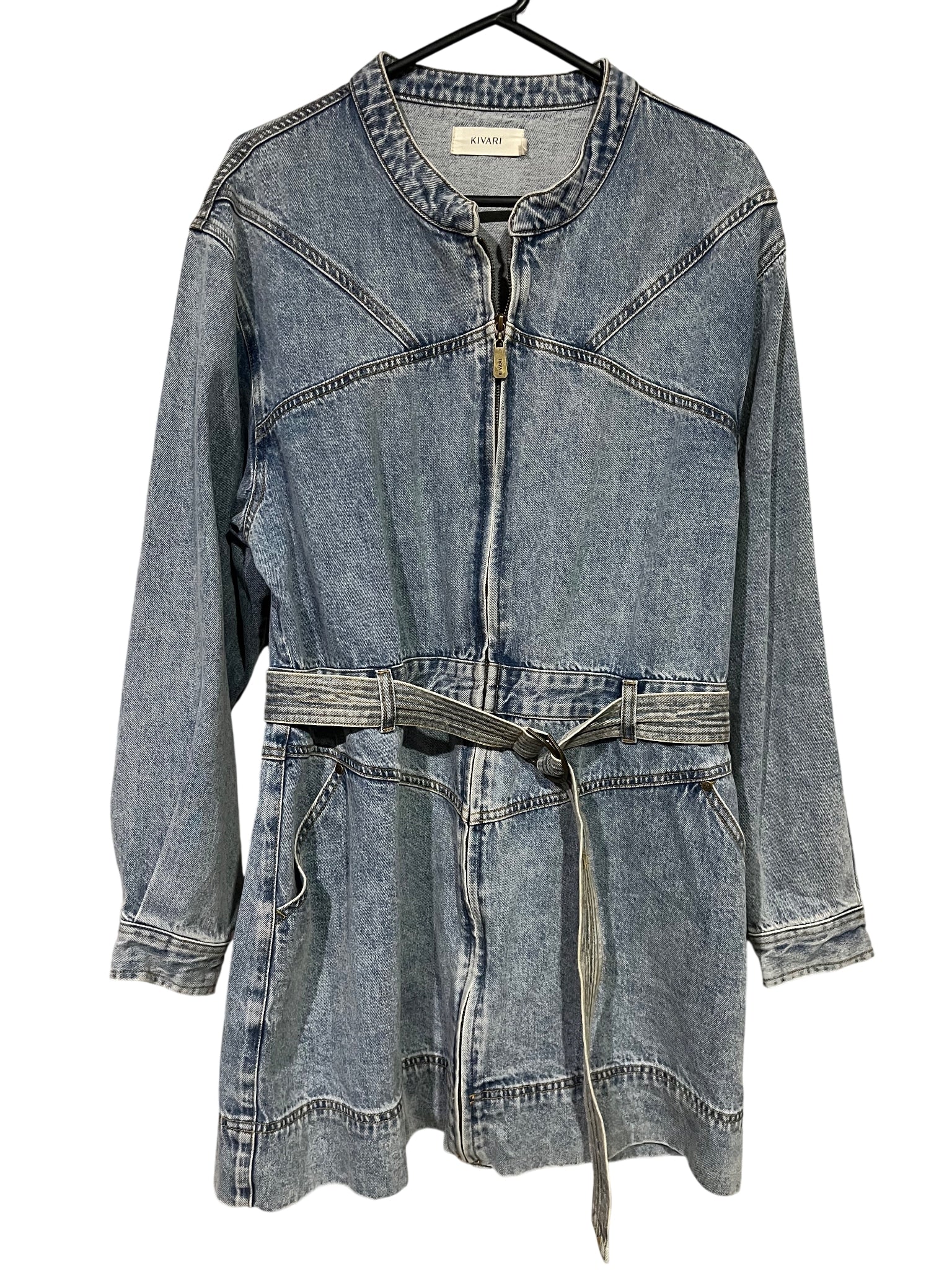 Kivari Acid Wash Denim Zip-Up Belted Dress - Image 1