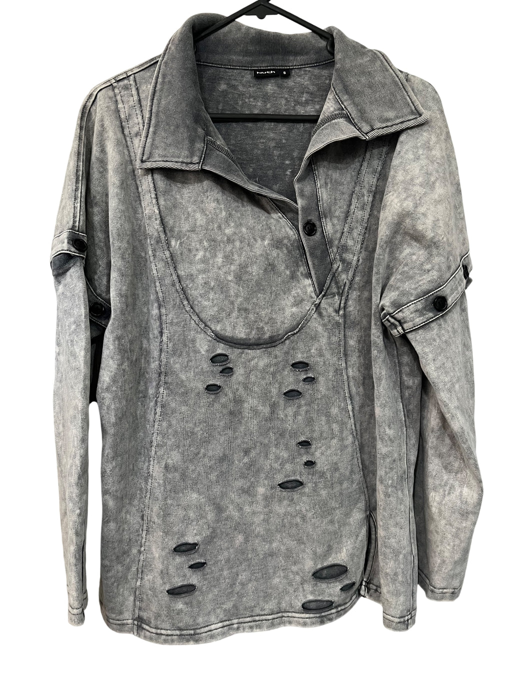 Nuth Distressed Acid Wash Asymmetrical Pullover Grey - Image 1