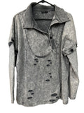 Nuth Distressed Acid Wash Asymmetrical Pullover Grey - Image 1