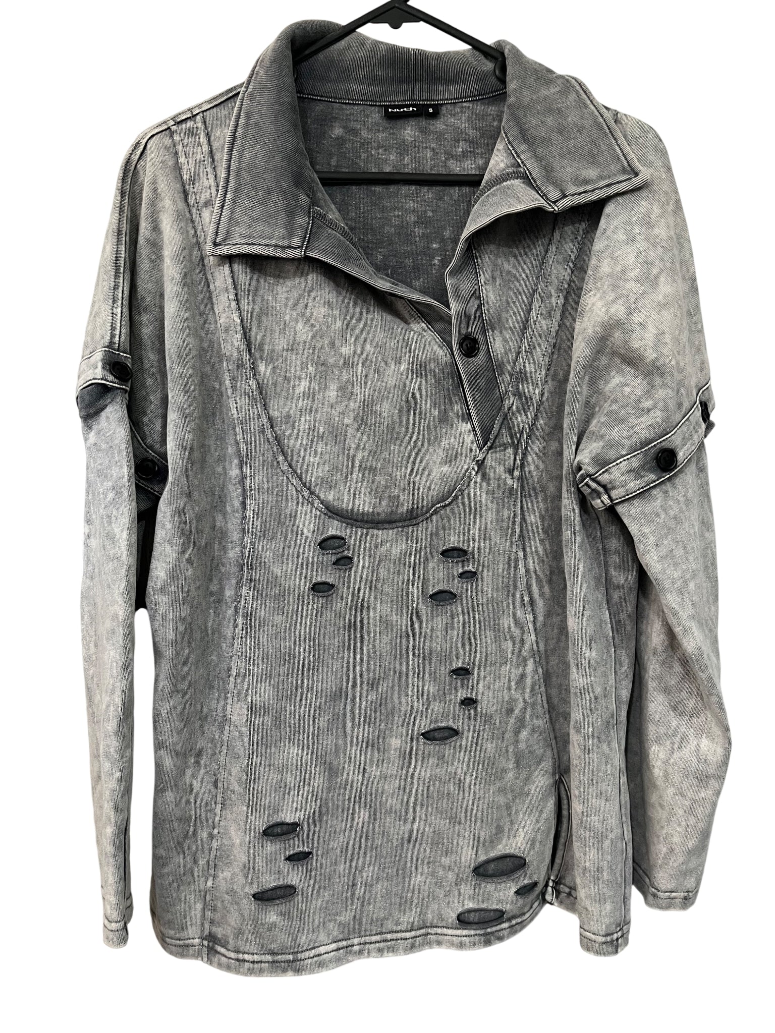 Nuth Distressed Acid Wash Asymmetrical Pullover Grey - Image 1