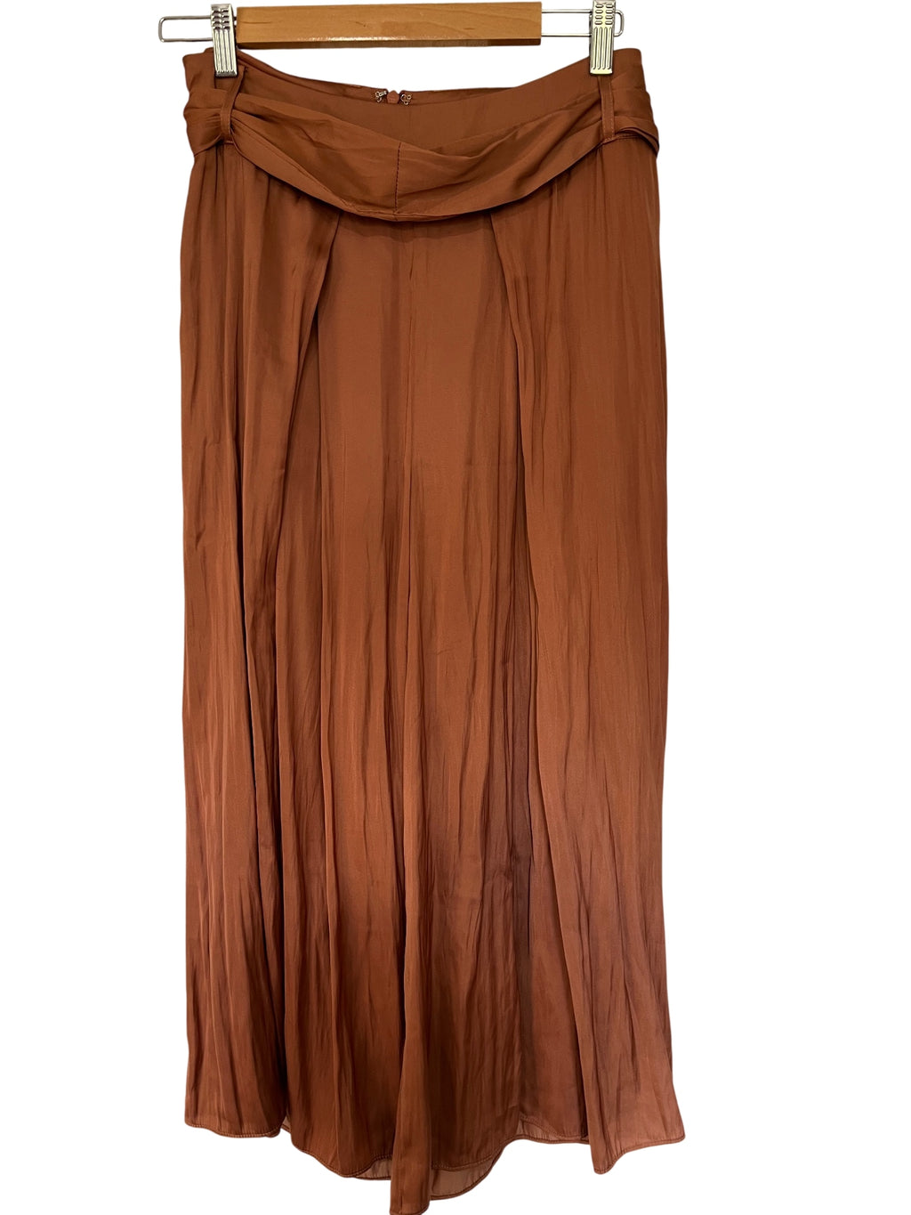 Sheike Rust Brown Satin Midi Skirt With Waist Tie Detail - Image 1