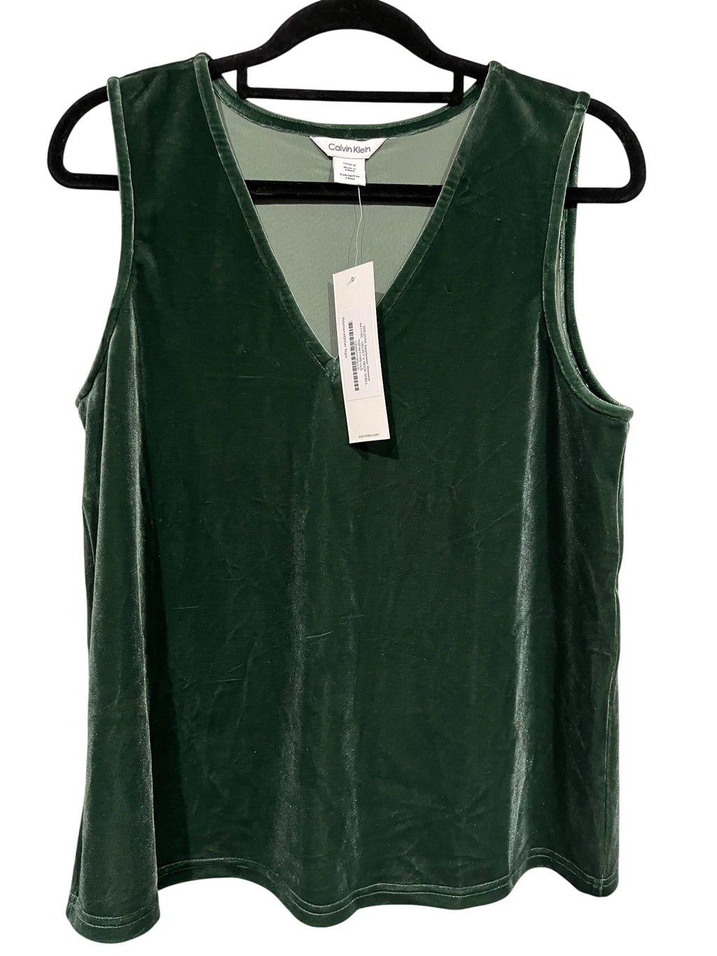 Calvin Klein Women's Dark Green Velvet V-Neck Sleeveless Tank Top New With Tags - Image 1