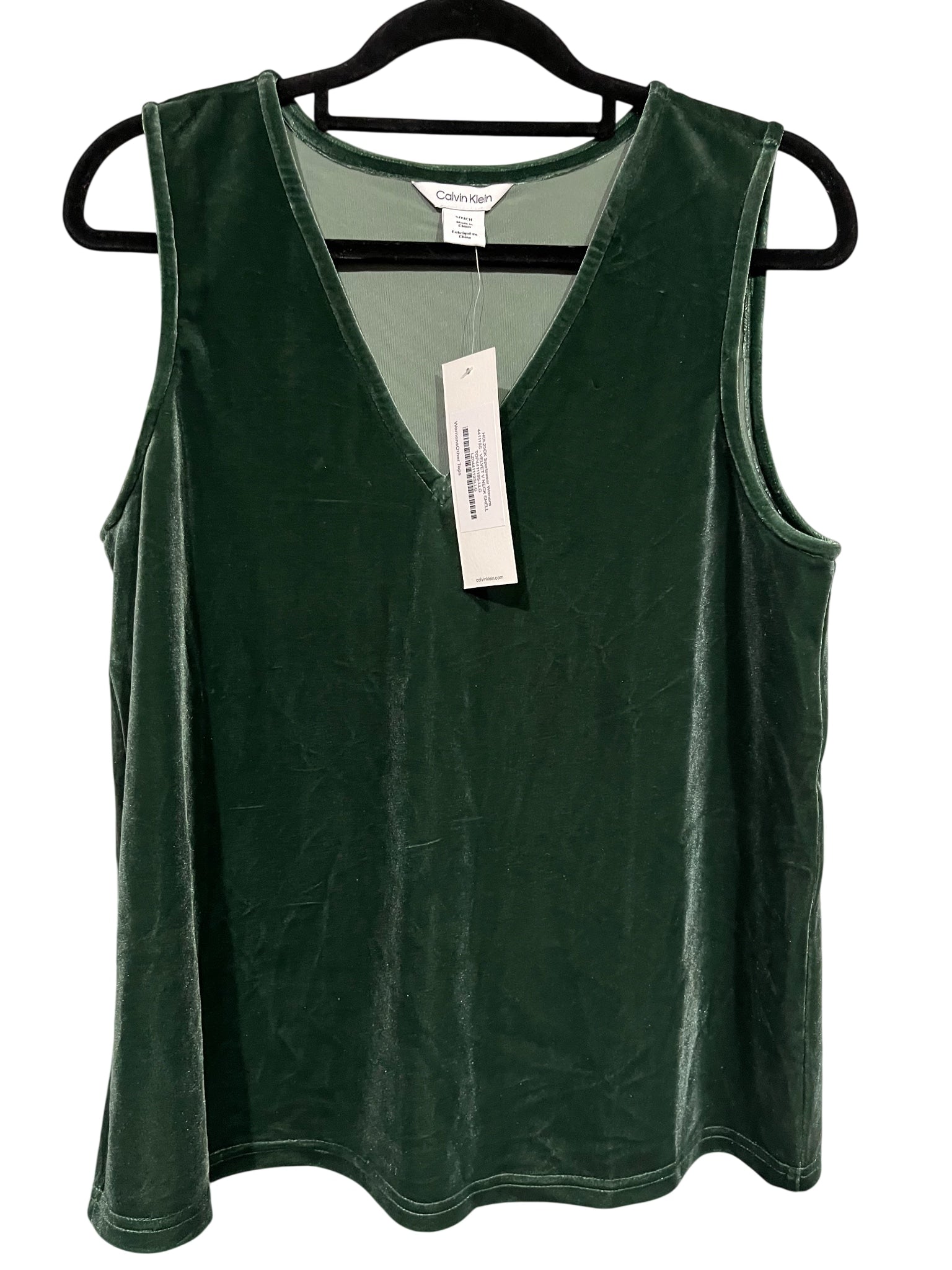Calvin Klein Women's Dark Green Velvet V-Neck Sleeveless Tank Top New With Tags - Image 1