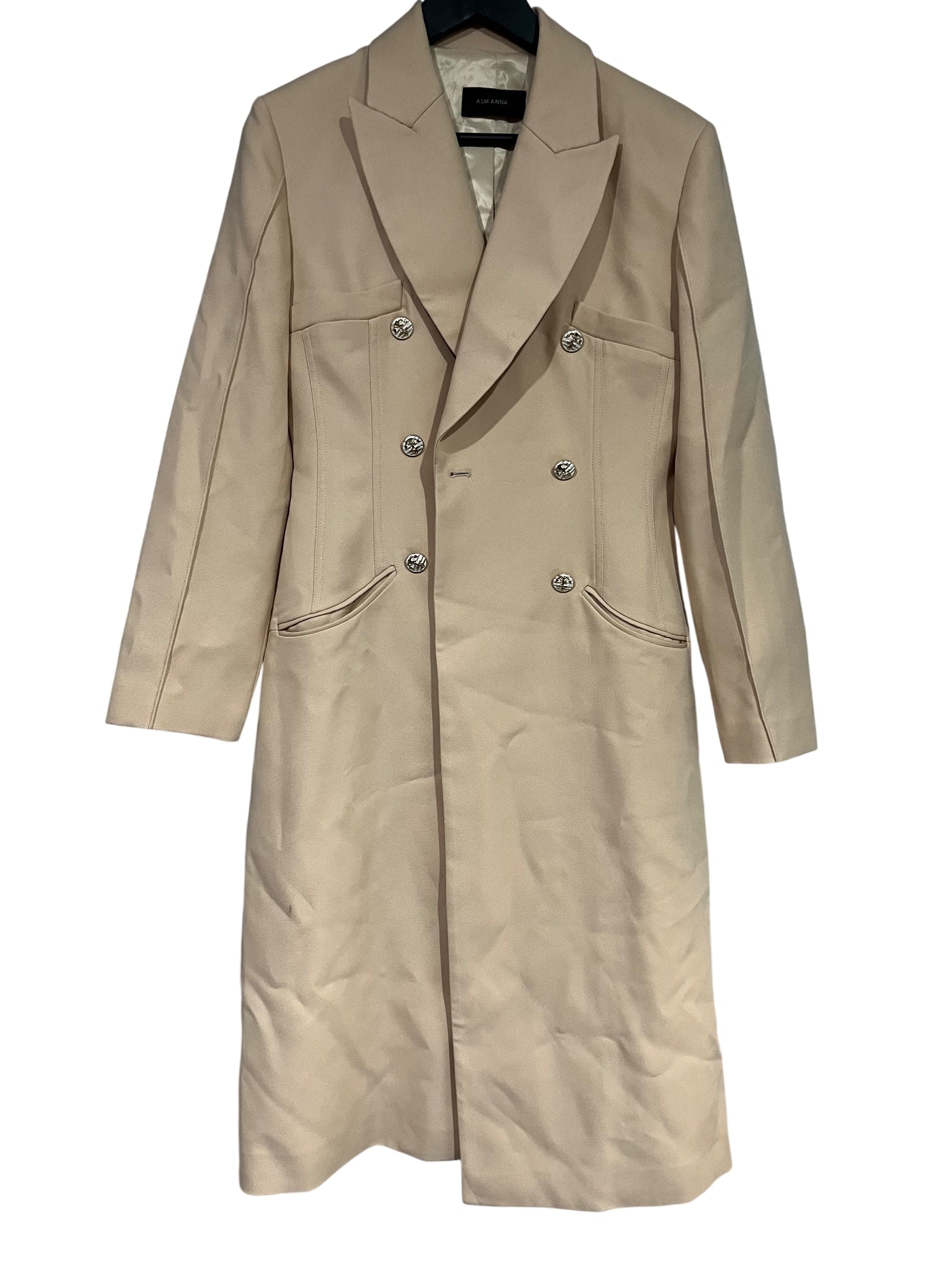 ASM ANNA Beige Double-Breasted Long Coat - Image 1