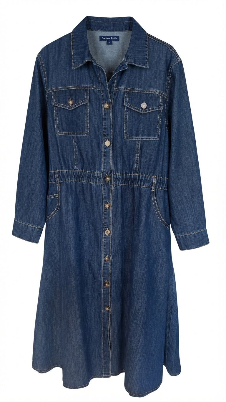 Gordon Smith Dark Wash Denim Shirt Dress Size 10 - Image 1