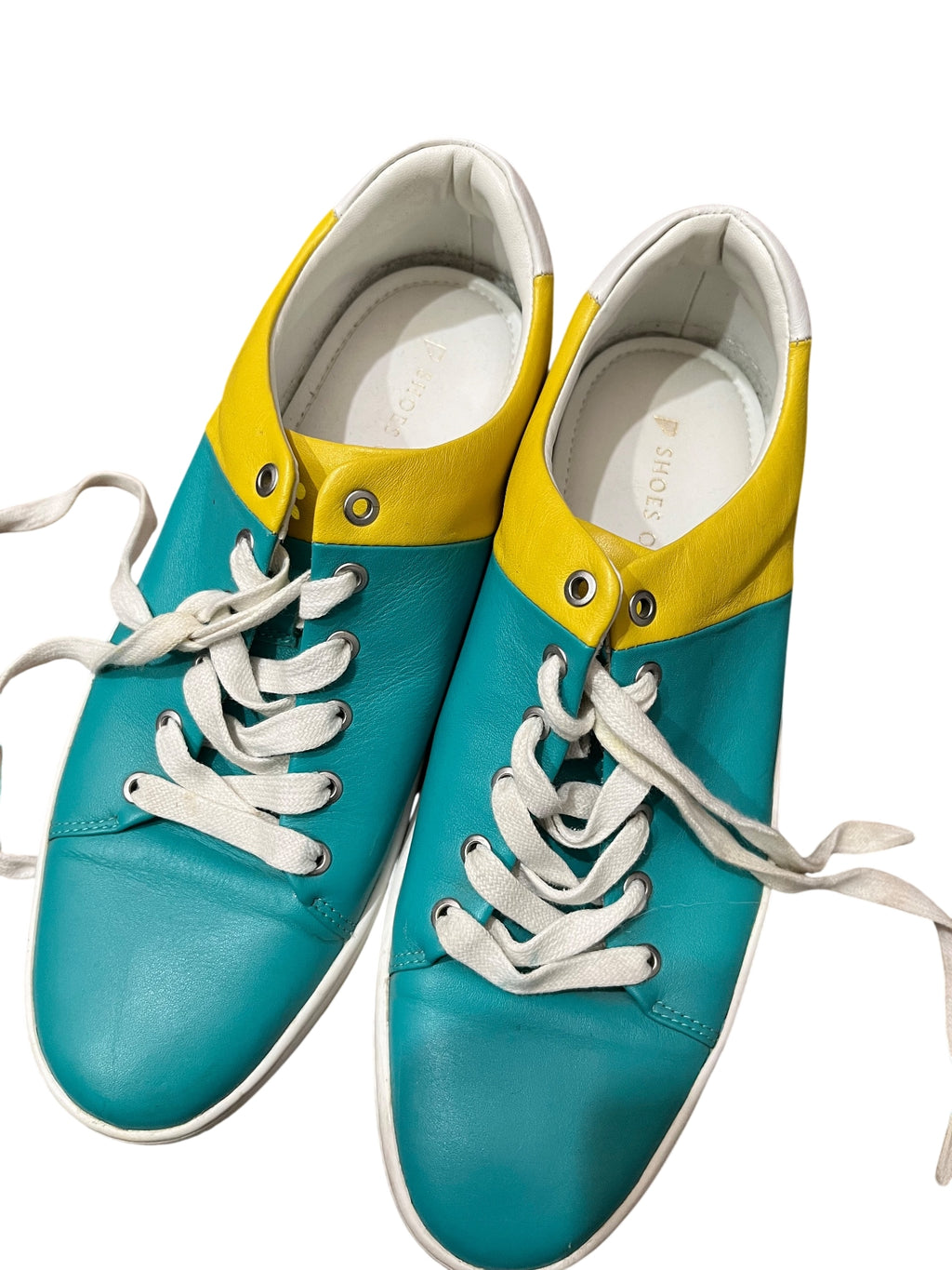 Shoes of Prey Custom Teal and Yellow Leather Sneakers - Image 1