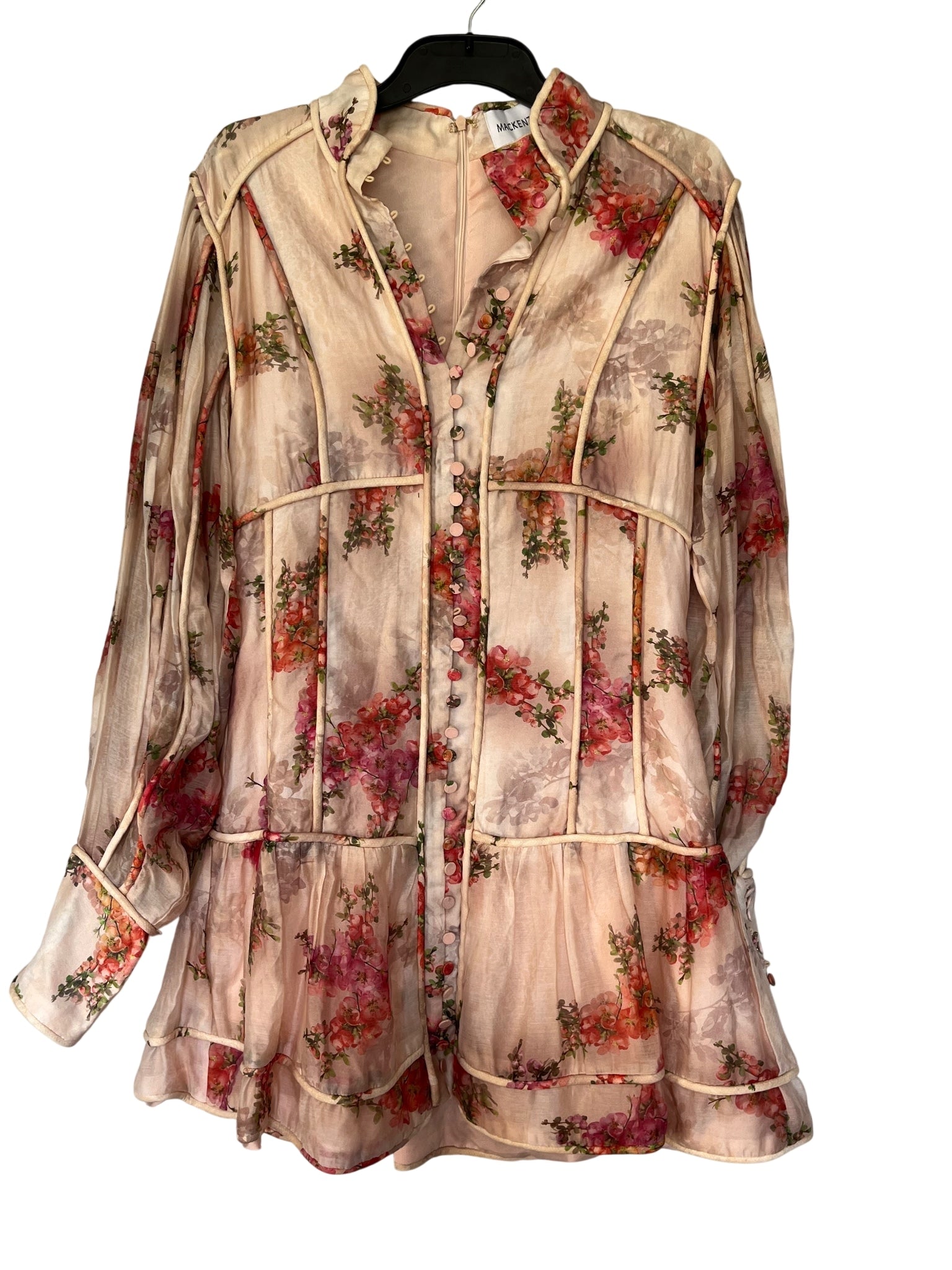 Mackenziemode Floral Long Sleeve Mini Dress Pink AU 14 - Image 1