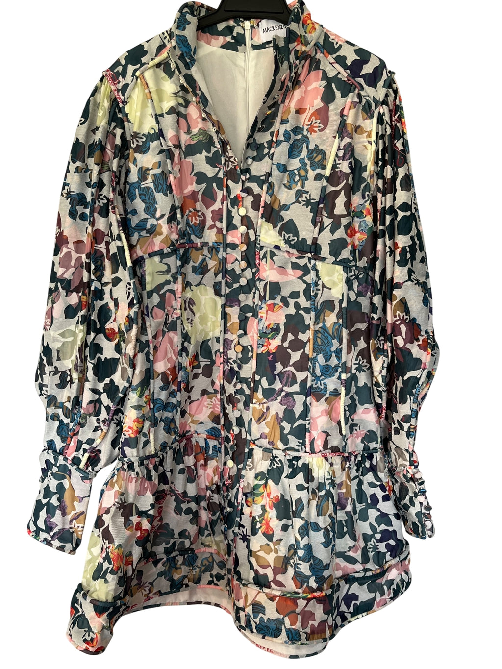 Mackenziemode Floral Print Long Sleeve Mini Dress AU 12 - Image 1