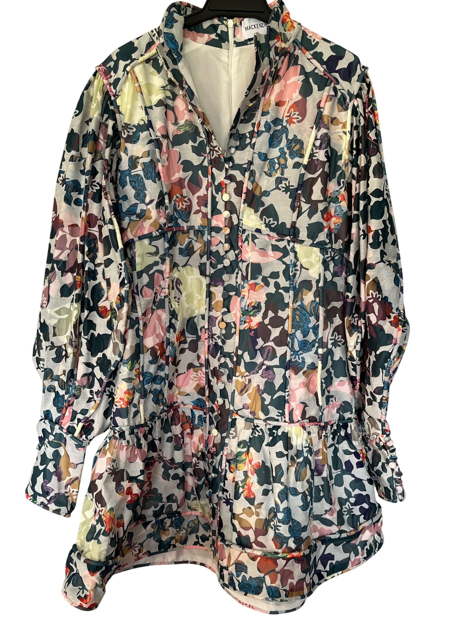 Mackenziemode Floral Print Long Sleeve Mini Dress AU 12 - Image 1