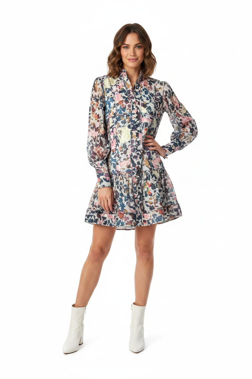 Mackenzie Mode Floral Print Long Sleeve Mini Dress AU 12