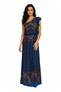 FARM RIO One-Shoulder Butterfly Print Maxi Dress Size M