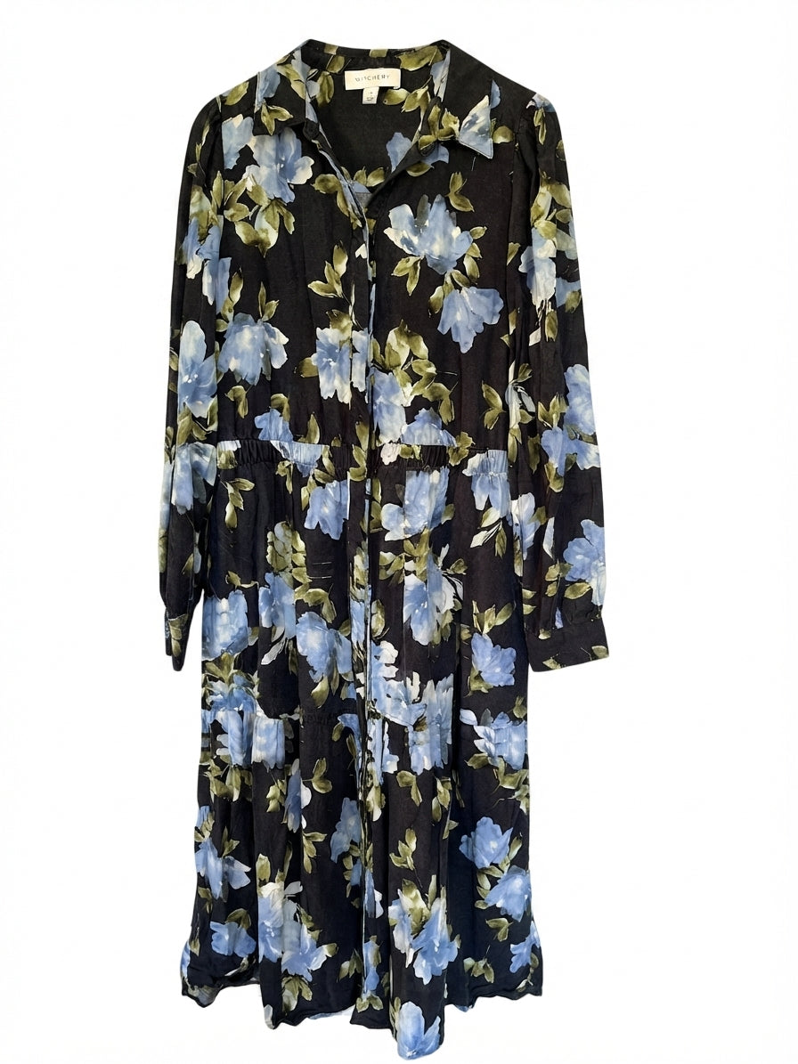 Witchery Floral Print Shirt Dress Black Blue Size 12 - Image 1